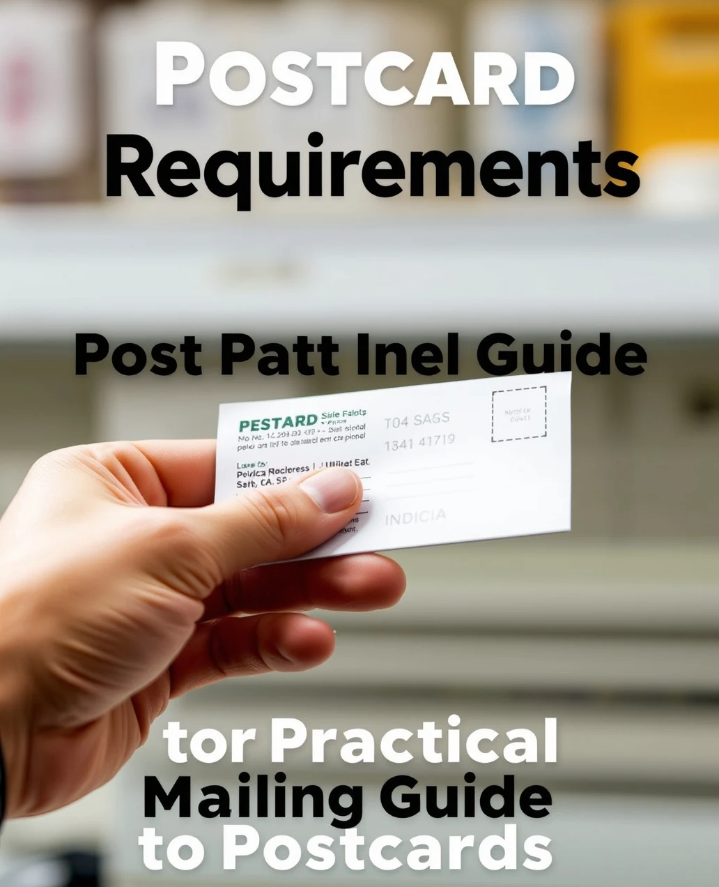 Postcard Postage Requirements: The Practical Mailing Guide for Postcards: a hand preparing a postcard with address-side details and indicia area visible.
