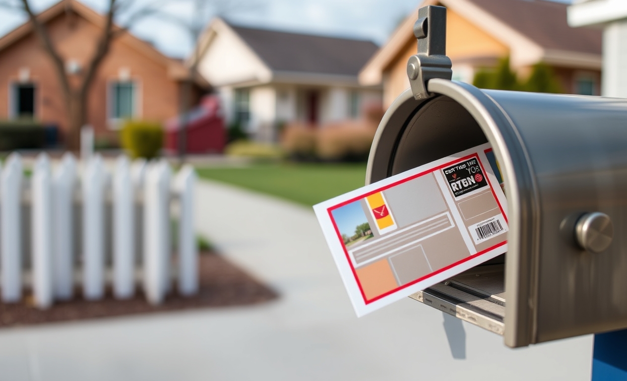 Automation Clear Zone On Postcards: The Practical Mailing Guide for Postcards: a postcard going into a residential mailbox with a neighborhood background.