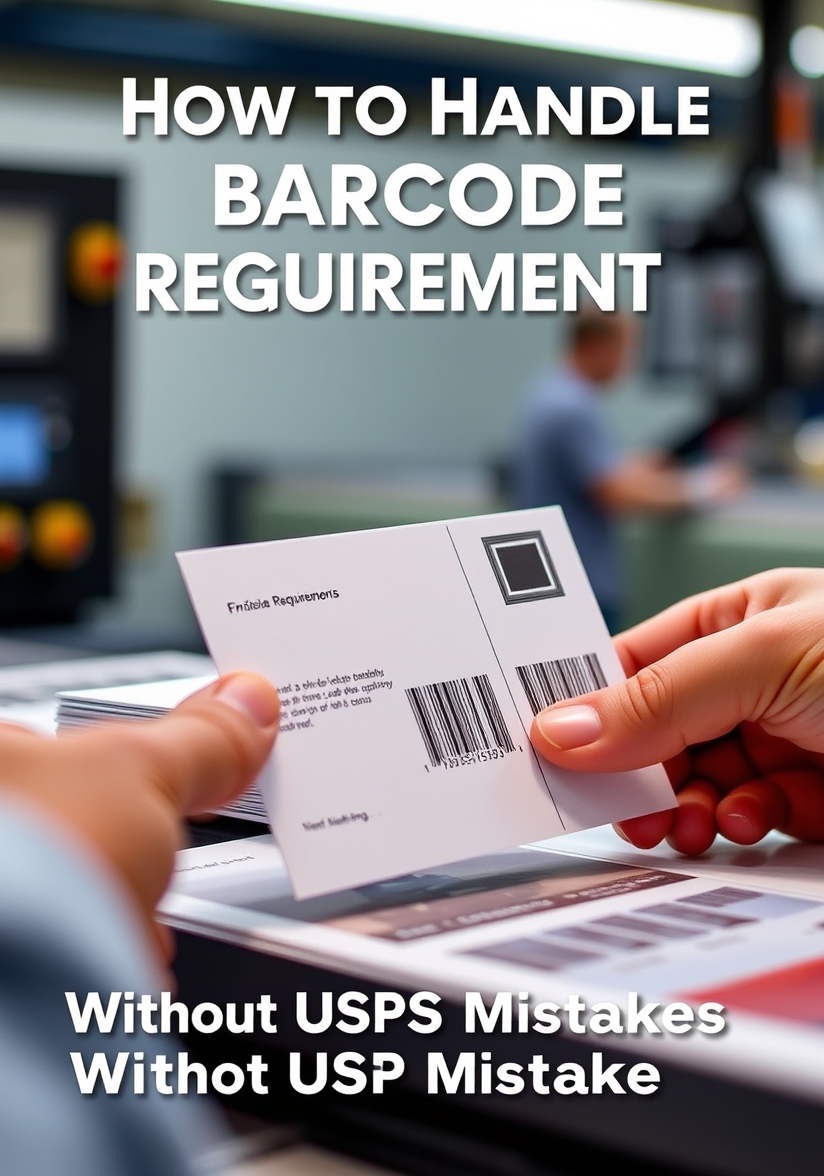How to Handle Barcode Requirements For Postcards Without USPS Mistakes: a finishing check scene showing clean trim, sharp corners, and consistent color.