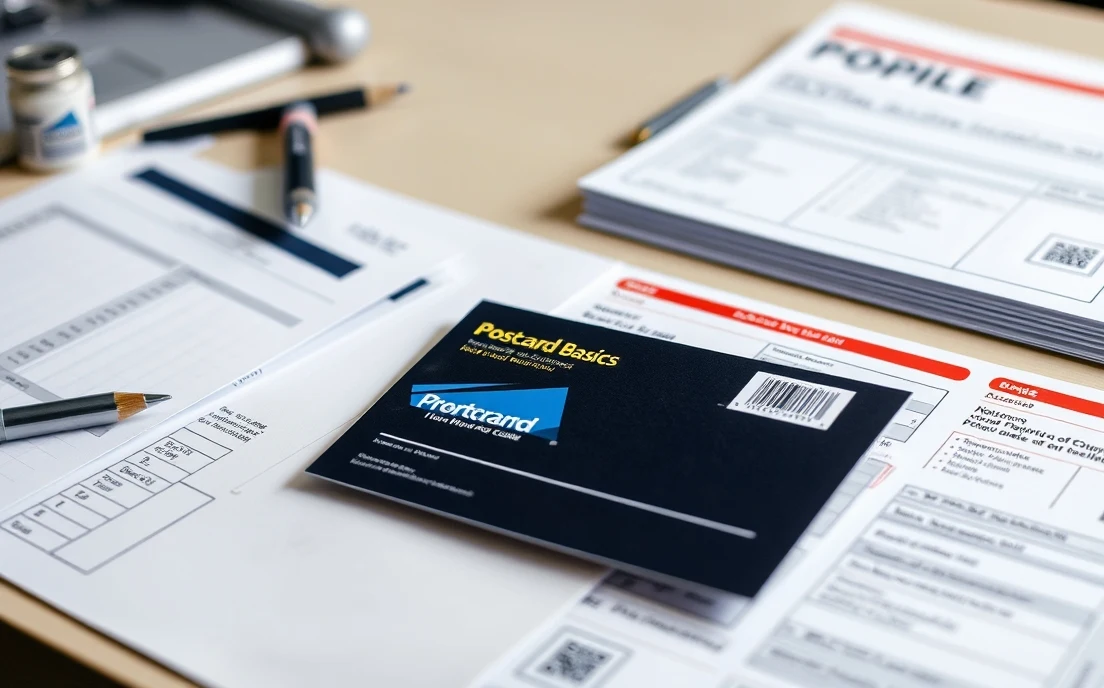 How to Handle Presort Basics For Postcards Without USPS Mistakes: a reprint-prevention scene with notes, proofs, and a finished postcard.