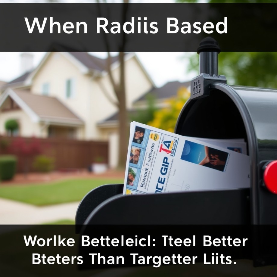 When Radius Based Local Postcard Campaigns Works Better Than Targeted Lists: a postcard going into a residential mailbox with a neighborhood background.