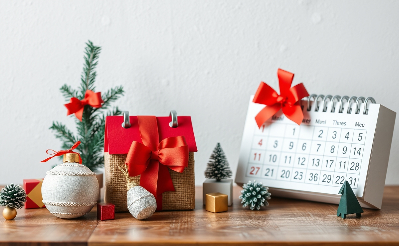 When HVAC Seasonal Service EDDM Postcards Works Better Than Targeted Lists: a postcard promotion scene with holiday or calendar-inspired props.