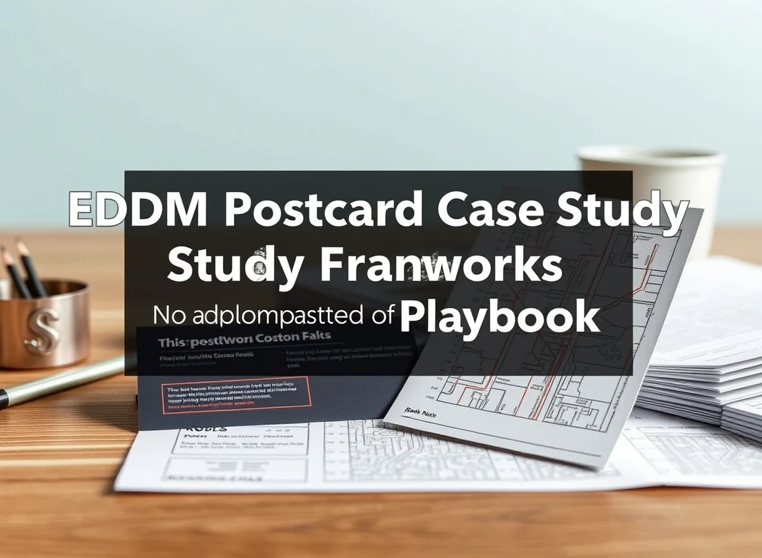 EDDM Postcard Case Study Frameworks: The EDDM Postcard Playbook: a route map concept with a postcard sample and planning notes.