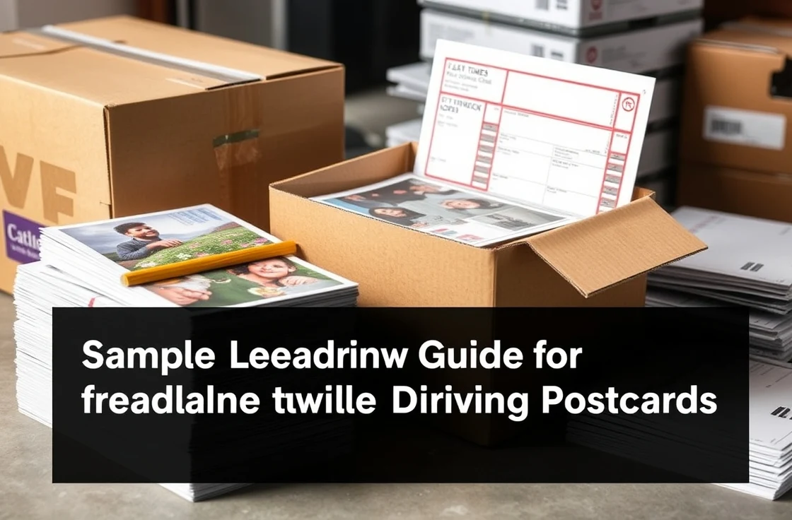 Sample Lead Times Before Large Postcard Orders: The Turnaround Guide for Deadline Driven Postcards: a stack of postcards bundled for mailing beside a shipping box and postal forms.