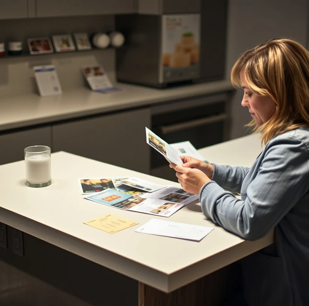 Text Too Close To The Edge On Postcards: The Quality Control Guide for Better Postcards: a event planner reviewing postcard samples on a clean counter with local campaign notes.