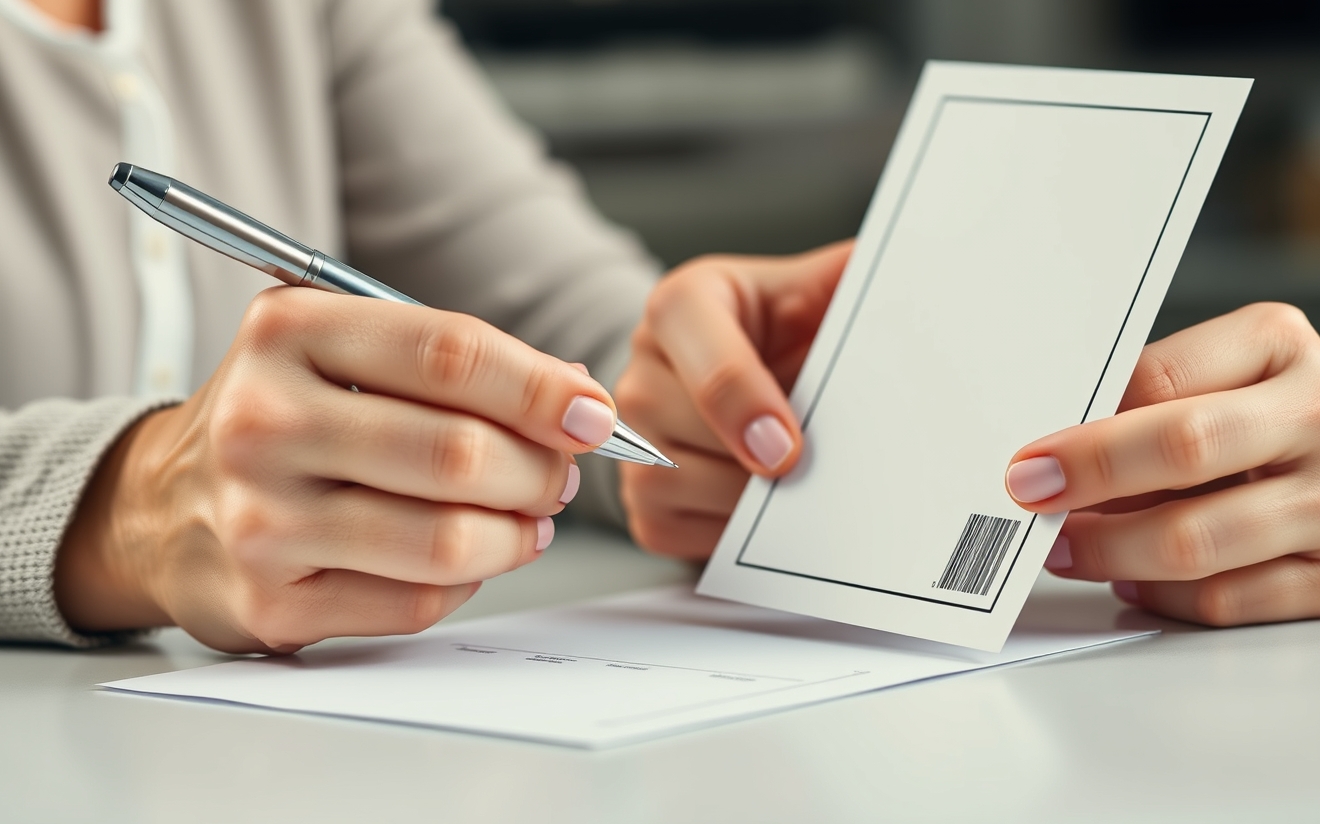 Fixing Thin Lines Disappearing On Postcards Before It Ruins a Postcard Order: a event planner checking a postcard mockup with a pen and paper notes.
