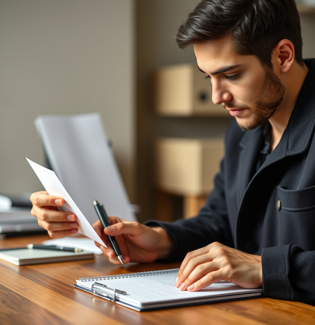 Mail Damage Prevention For Postcards: The Quality Control Guide for Better Postcards: a event planner checking a postcard mockup with a pen and paper notes.
