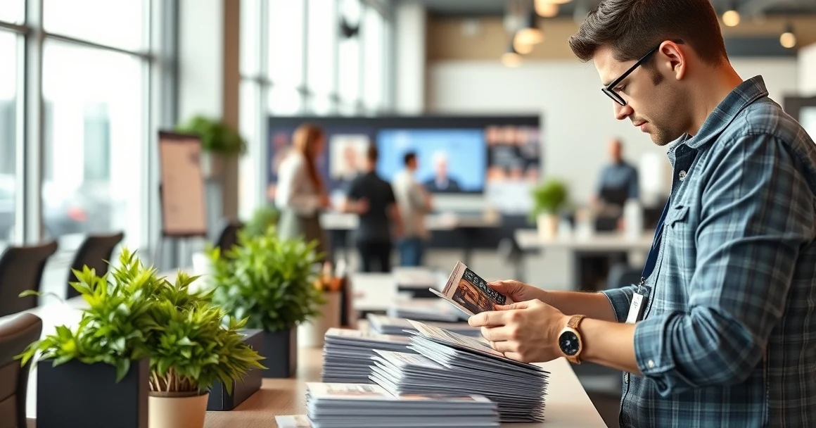 Sample Packs Before Large Postcard Orders Problems Explained With Practical Fixes: a event planner arranging postcard samples near the business setting.