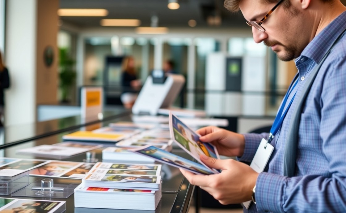 Color Expectation Management For Postcards Problems Explained With Practical Fixes: a event planner arranging postcard samples near the business setting.