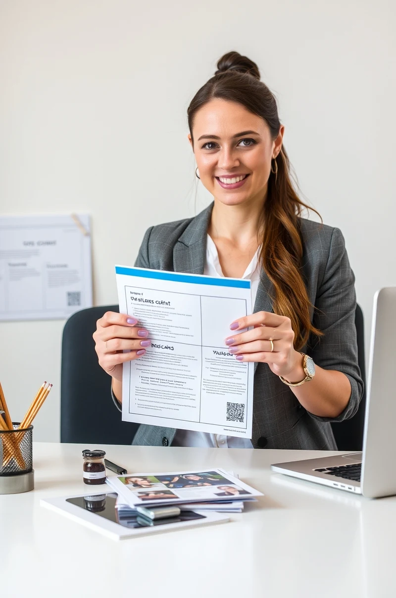Troubleshooting Word Export Problems On Postcards: The Quality Control Guide for Better Postcards: a event planner holding a postcard proof beside relevant business props on a desk.