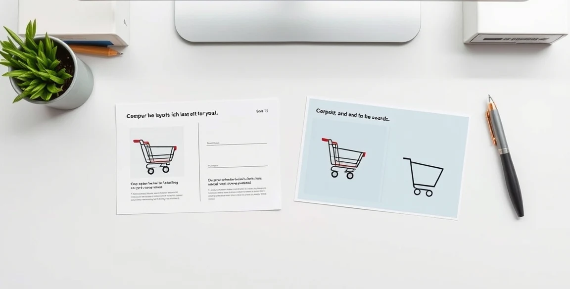 Abandoned Cart Postcards: The Personalization Strategy That Makes Postcards Smarter: two postcard layouts compared on a clean neutral desk.