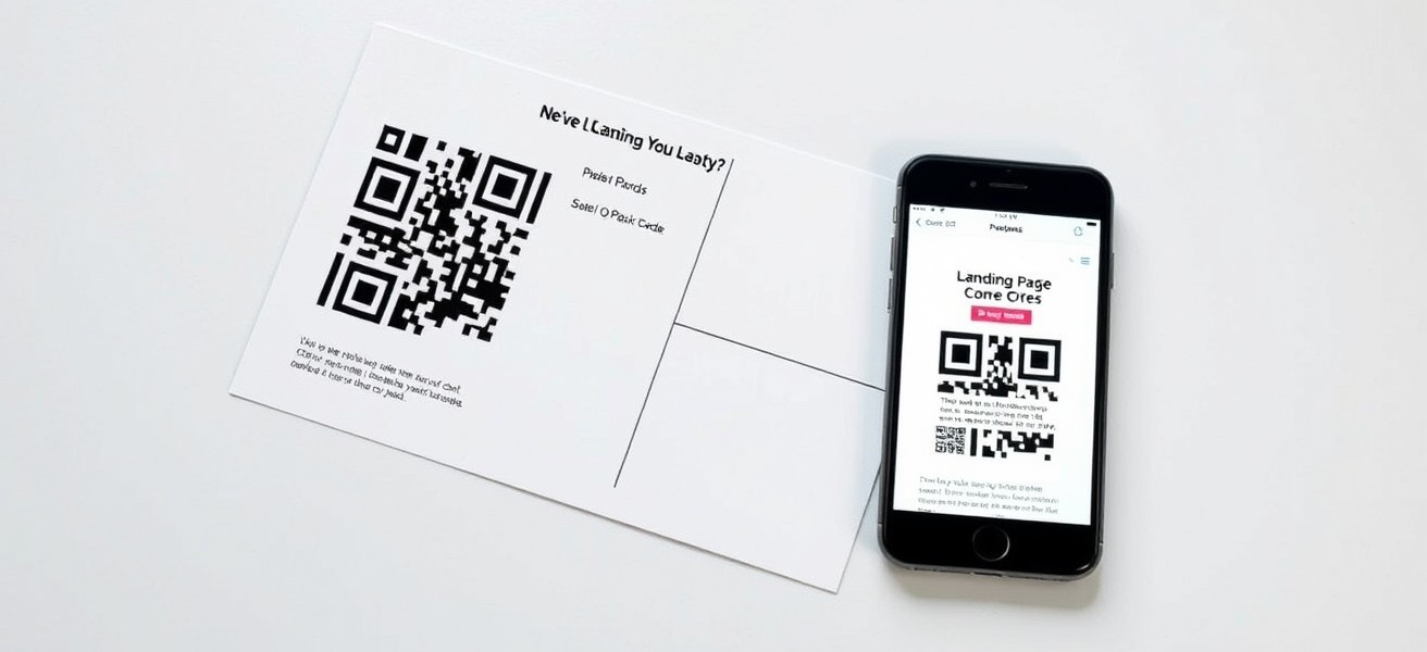 When Unique QR Codes Per Recipient On Postcards Improves Response And When It Does Not: a postcard with a QR code beside a smartphone showing a landing page concept.