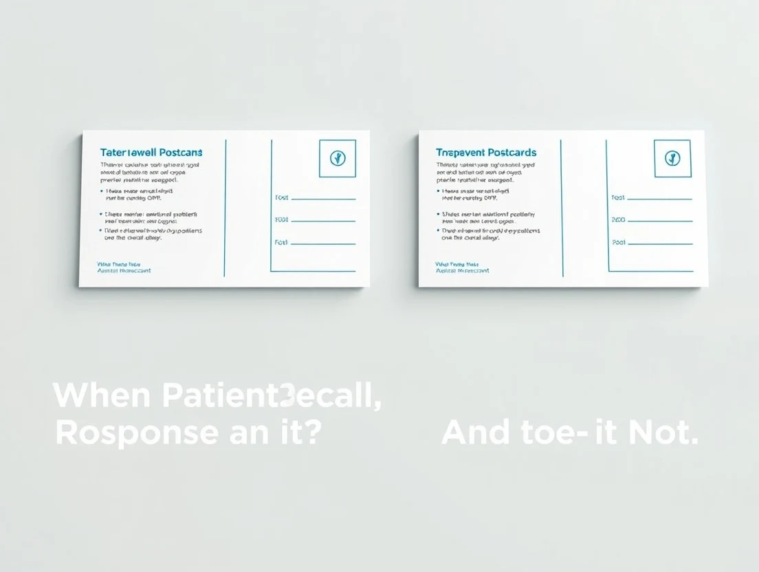 When Patient Recall Postcards Improves Response And When It Does Not: an A/B test comparison layout with two postcard designs side by side.