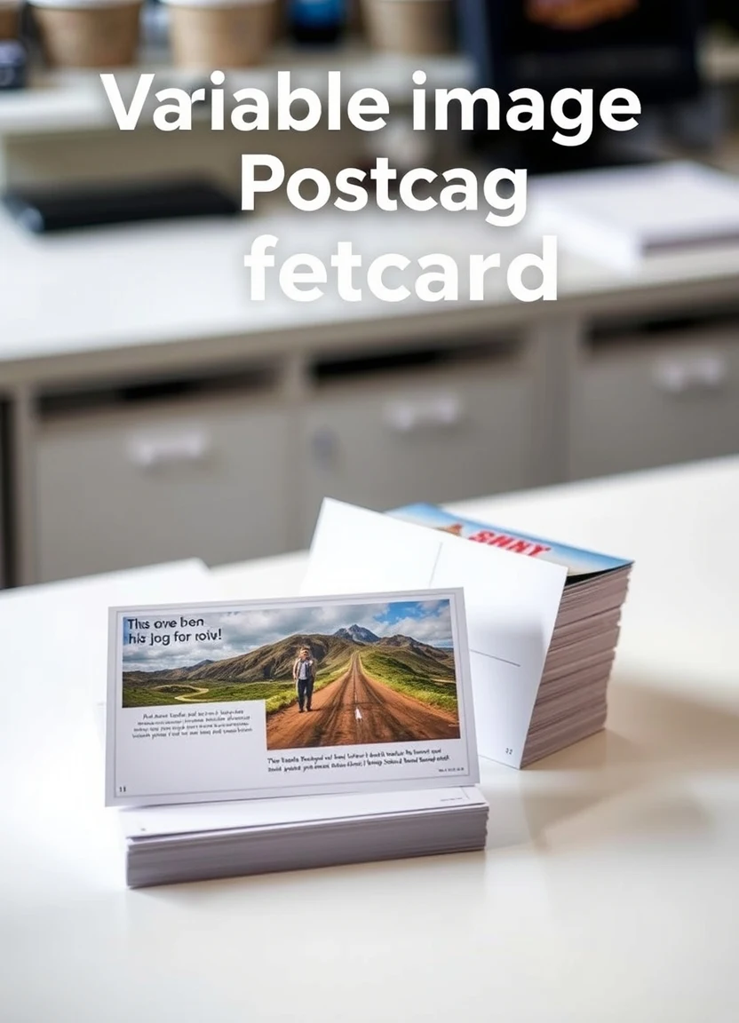 Variable Image Printing On Postcards: The Personalization Strategy That Makes Postcards Smarter: a split-view comparison of postcard options on a bright tabletop.