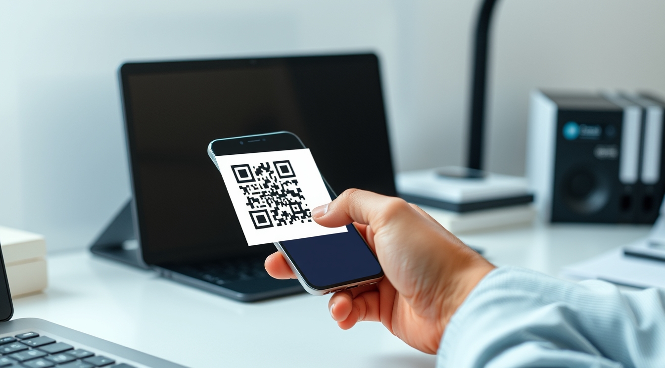 When Privacy Considerations In Personalized Postcards Improves Response And When It Does Not: a hand scanning a postcard QR code with a phone in a clean desk scene.