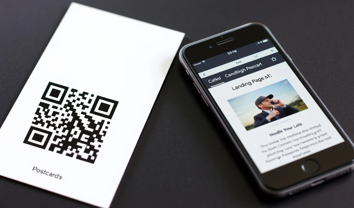 When Privacy Considerations In Personalized Postcards Improves Response And When It Does Not: a postcard with a QR code beside a smartphone showing a landing page concept.