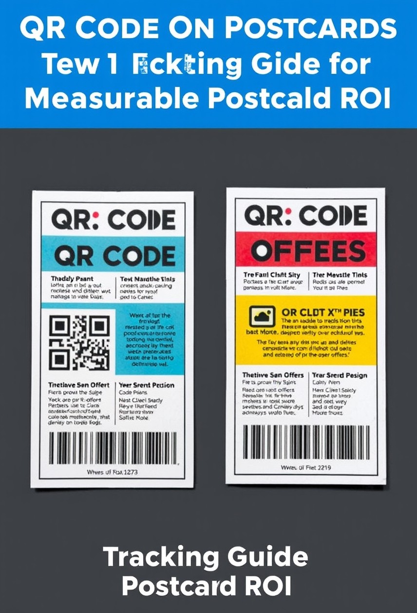 QR Code Offers On Postcards: The Tracking Guide for Measurable Postcard ROI: an A/B test comparison layout with two postcard designs side by side.