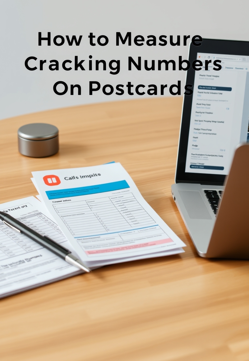 How to Measure Call Tracking Numbers On Postcards Without Fuzzy Attribution: campaign tracking notes beside a postcard sample and a laptop.