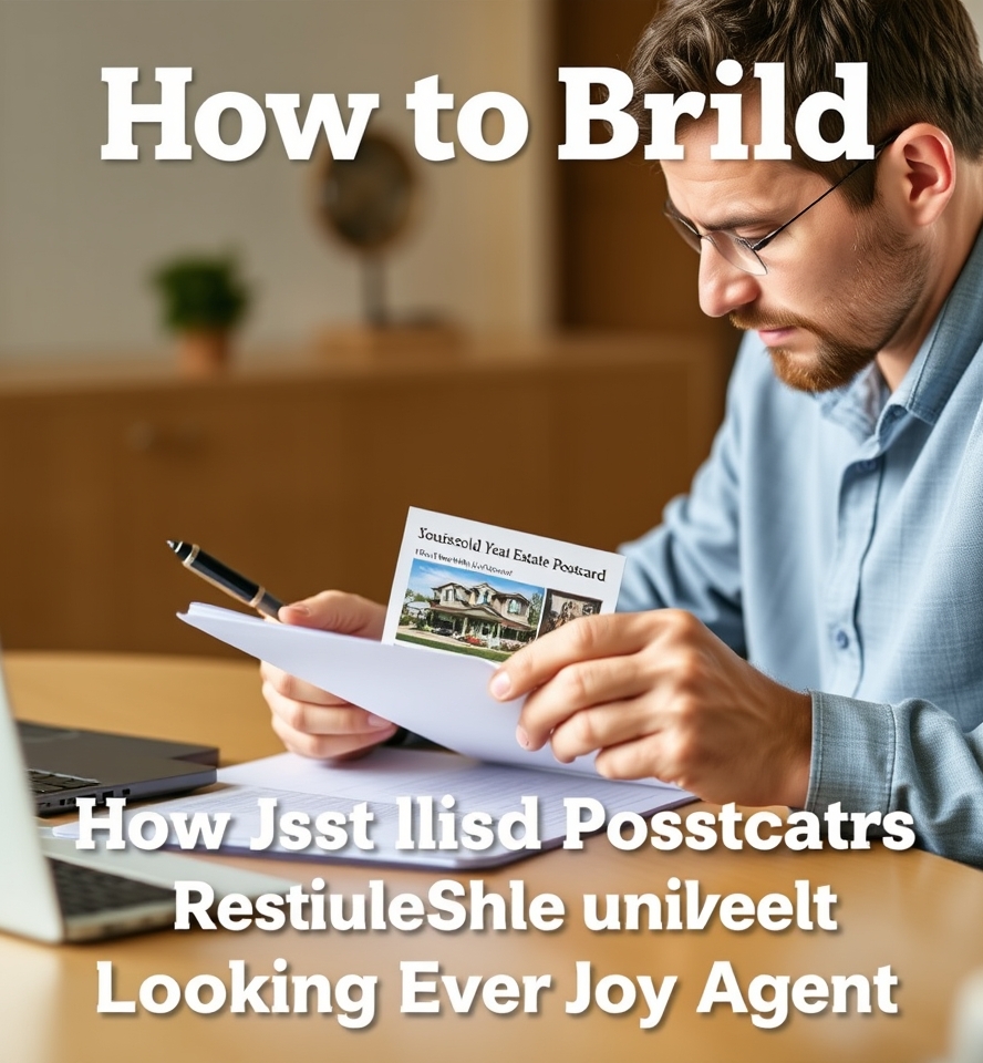 How to Build Just Sold Real Estate Postcards Without Looking Like Every Other Agent: a real estate agent checking a postcard mockup with a pen and paper notes.
