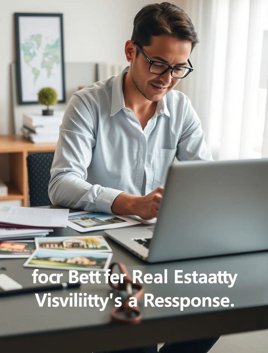 Open House Real Estate Postcards for Better Real Estate Visibility and Response: a real estate agent planning a direct mail postcard at a workstation with a laptop and sample cards.