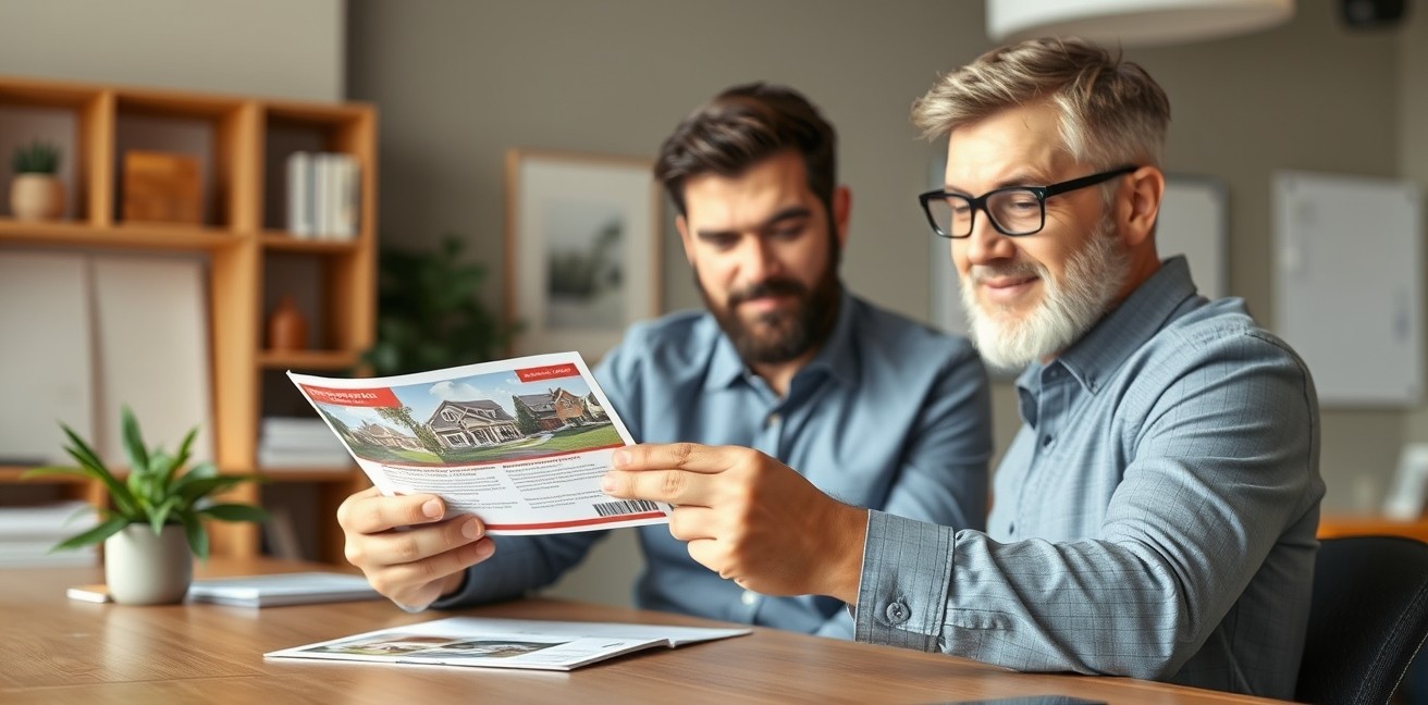 Price Reduction Real Estate Postcards: A Real Estate Postcard Plan That Stands Out Locally: a real estate agent comparing postcard layouts for a neighborhood promotion.