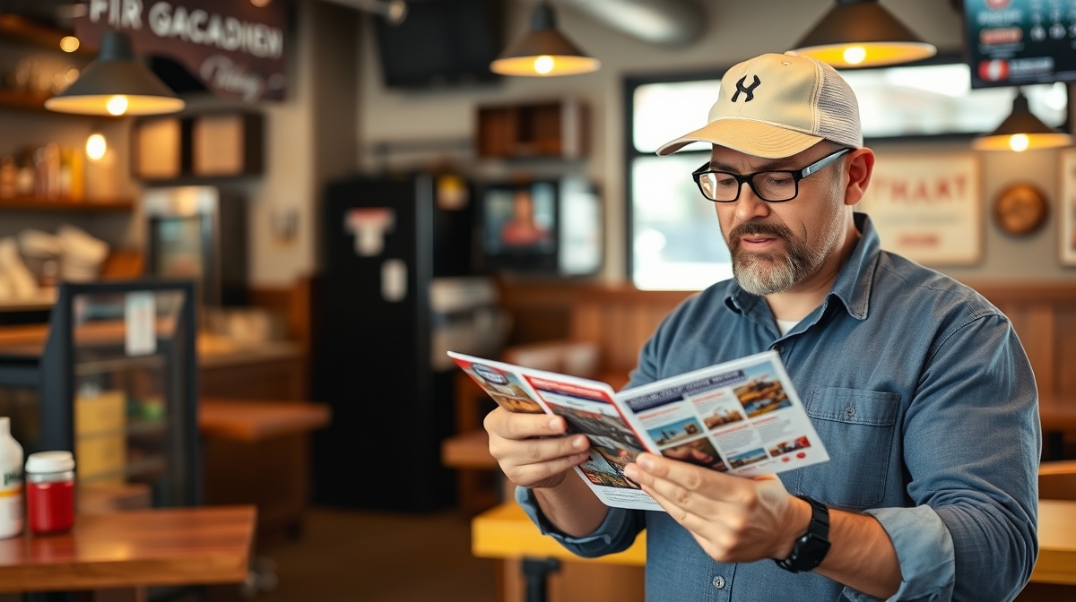 HVAC Seasonal Tune Up Postcards Without Wasting Space, Budget, or Offers: a restaurant owner comparing postcard layouts for a neighborhood promotion.
