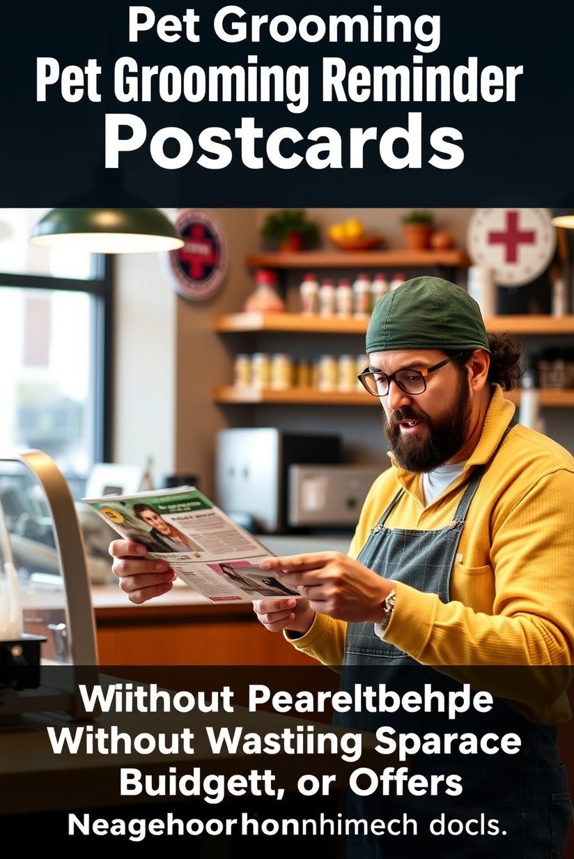 Pet Grooming Reminder Postcards Without Wasting Space, Budget, or Offers: a restaurant owner comparing postcard layouts for a neighborhood promotion.