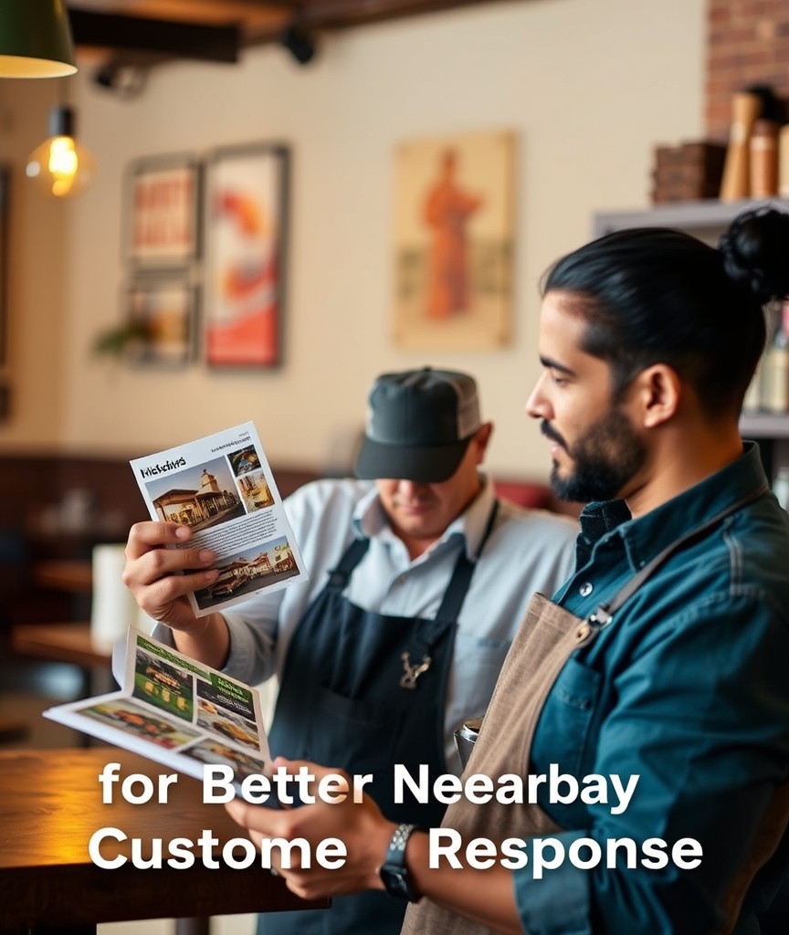 How to Use Furniture Sale Postcards for Better Nearby Customer Response: a restaurant owner comparing postcard layouts for a neighborhood promotion.