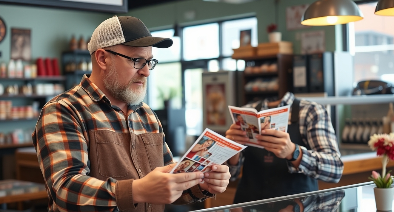 Hardware Store Spring Sale Postcards: A Local Business Postcard Plan That Actually Converts: a restaurant owner comparing postcard layouts for a neighborhood promotion.