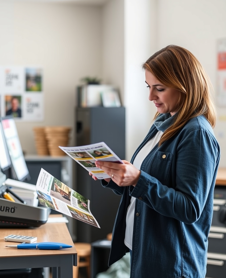 Neighborhood Association Meeting Postcards for Clearer Community Outreach and Follow Through: a nonprofit coordinator comparing postcard layouts for a neighborhood promotion.