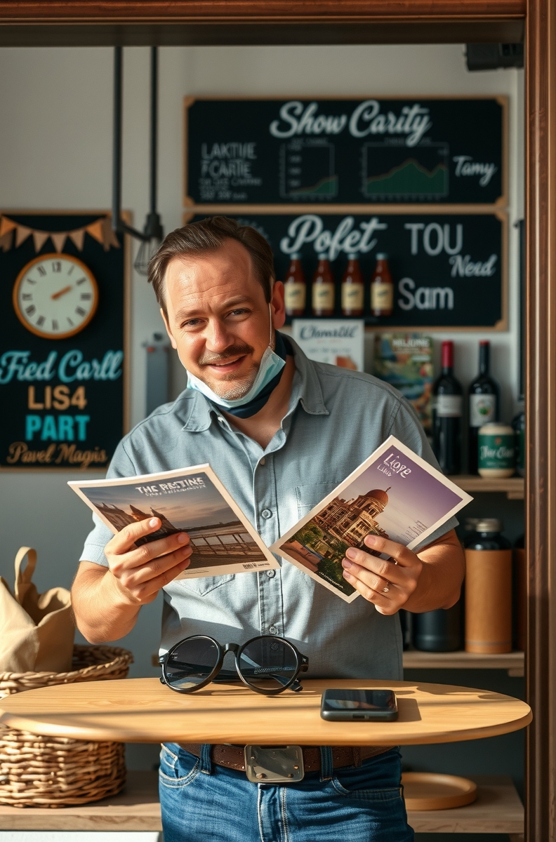 Travel Photo Postcards: A Creative Postcard Idea With Real Production Logic: a local business owner comparing postcard layouts for a neighborhood promotion.