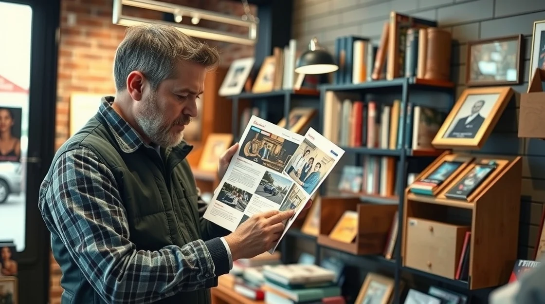 Author Book Launch Postcards for Artists, Brands, and Memorable Small Format Pieces: a local business owner comparing postcard layouts for a neighborhood promotion.