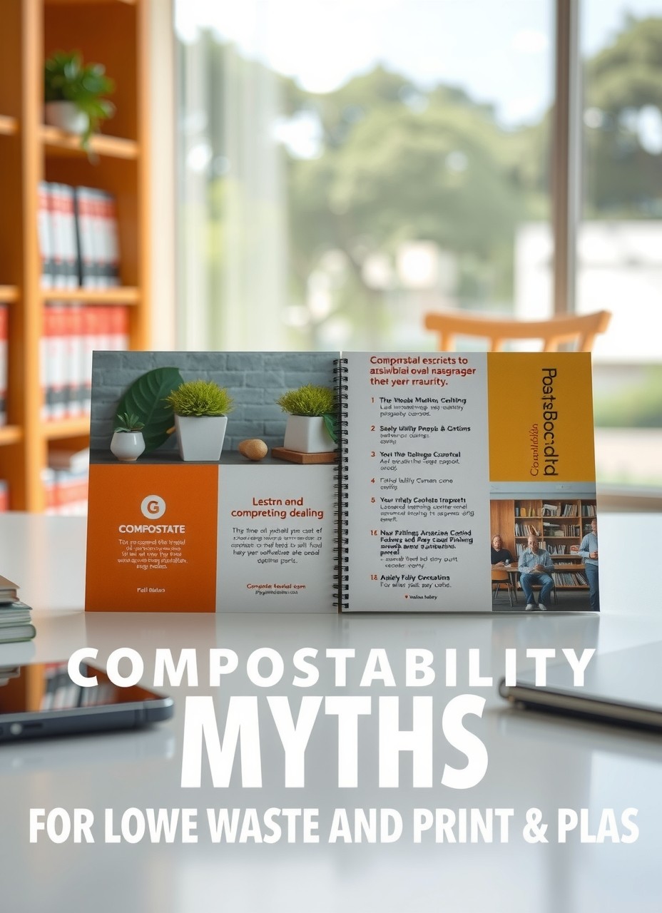 Compostability Myths In Postcard Printing for Lower Waste and Better Printing Decisions: a split-view comparison of postcard options on a bright tabletop.