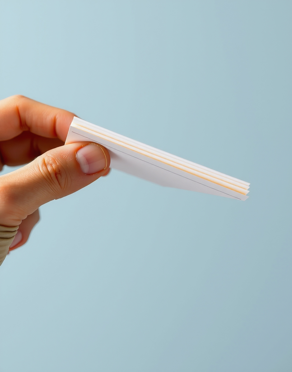 When Premium Eco Stocks Are Worth It: A Smarter Sustainable Postcard Approach: a hand flexing a postcard to show thickness and edge quality.