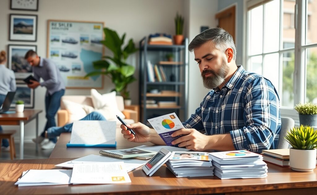 Owner Reviewing Postcard Proofs Desk 1152x712 1