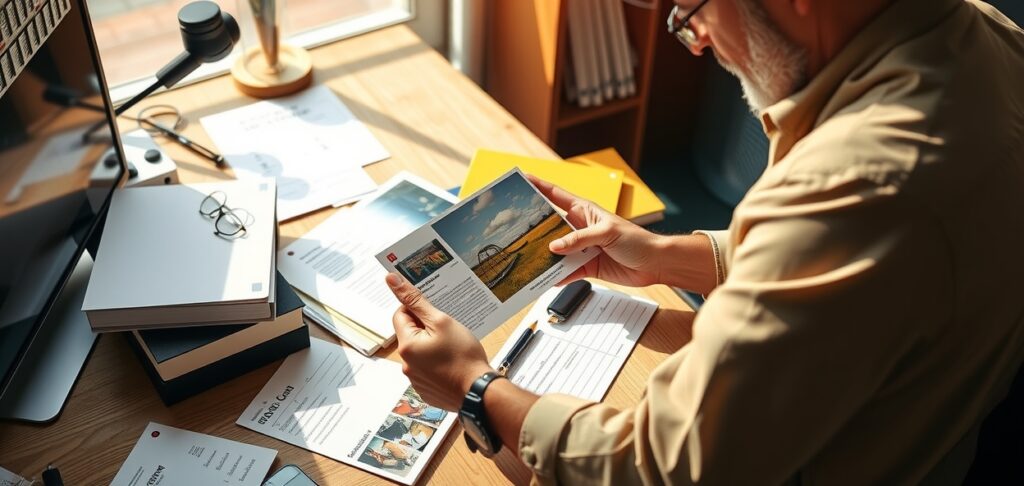 Owner Reviewing Postcard Proofs Desk 1248x592 1