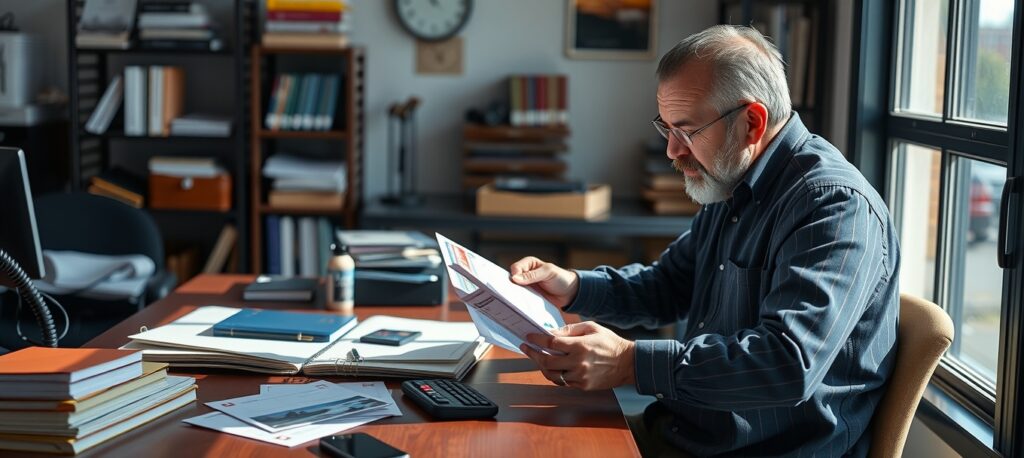 Owner Reviewing Postcard Proofs Desk 1360x608 1