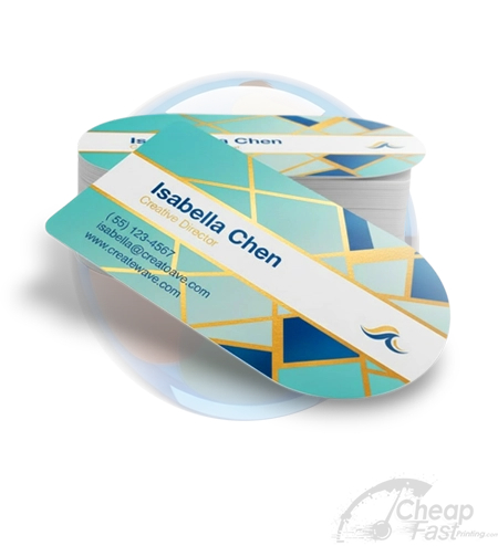 Bleed sheet for half circle business cards with the flat edge marked